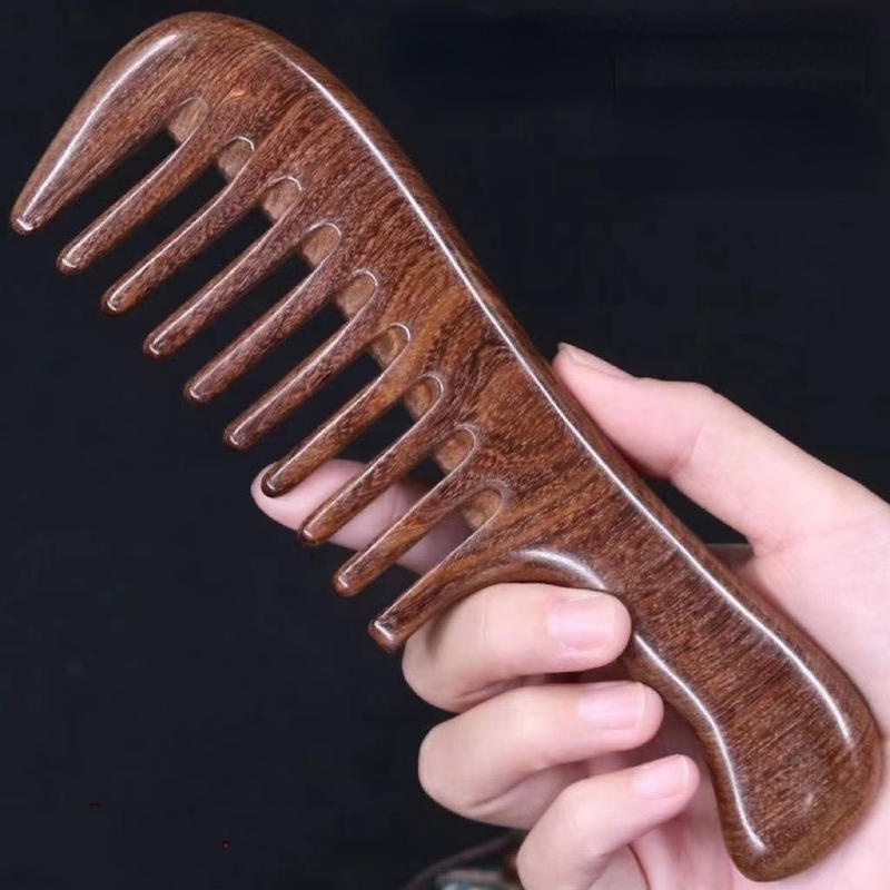 Handmade หวีผม Anti-Static ธรรมชาติไม้จันทน์สีทอง Hair Detangler ฟันกว้างหวีไม้สําหรับผู้หญิงผู้ชาย