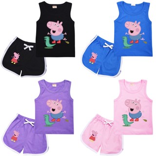 เสื้อยืดแขนกุด และกางเกงขาสั้น ลายการ์ตูน Peppa George แฟชั่นฤดูร้อน สําหรับเด็กผู้หญิง อายุ 2-15 ปี 2 ชิ้น