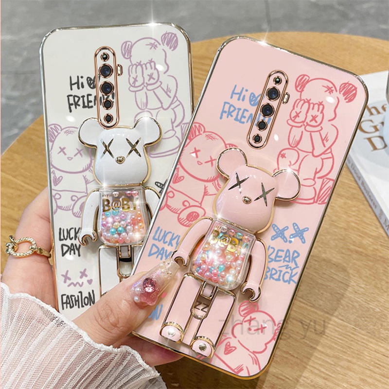 เคสโทรศัพท์มือถือแบบนิ่ม TPU กันกระแทก ลายหมีโหด 3D สีแคนดี้ พร้อมที่ตั้งวาง บางมาก สําหรับ OPPO RENO2 F RENO 2FOPPO RENO 2 RENO