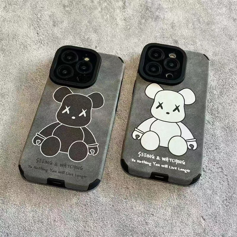 สําหรับiphone 11pro Max 14/15/16Promax 11 12/13/6/7/8Plus/X Max/15/16 Pro Hipsterหมีรุนแรงโทรศัพท์Lambskinกรณีรวมทุกอย่างShock Soft Case