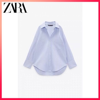 Zara เสื้อเชิ้ตแขนยาว ผ้าออกซ์ฟอร์ด ลายทาง แฟชั่นฤดูใบไม้ร่วง สไตล์ใหม่ สําหรับผู้หญิง