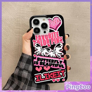 PingCoo - Candy Case For iPhone 14 13 12 11 Plus Pro Max XR TPU Soft Glossy Black Case Fashion Trend Butterfly Camera Protection Shockproof Back Cover