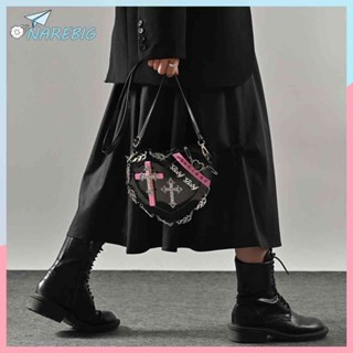 ( Narebig ) Retro Women Heart Cross Single Shoulder Underarm Bags Tote Gothic Lolita Girl Metal Punk Street Crossbody