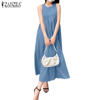 ZANZEA Womens Korea Casual Round Neck Sleeveless Patchwork A shape No pockets Dresses