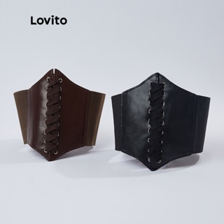 Lovito 2 ชิ้นอุปกรณ์กระชับร่างกาย คอร์เซ็ท ลำลอง สีพื้น L18X348 (สีกาแฟ/ดำ)