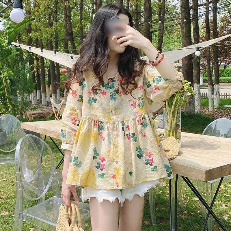 เสื้อครอปแขนสั้นลายดอกไม้ เสื้อตุ๊กตาแฟชั่นผู้หญิง thumbnail 10