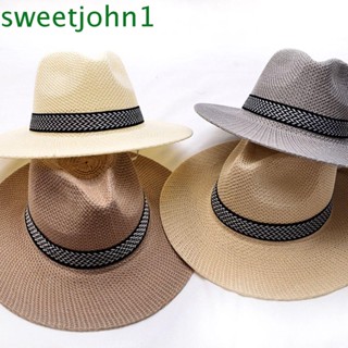 Sweetjohn หมวกฟางแฟชั่น สไตล์ปานามา ชายหาด สําหรับผู้ชาย ผู้หญิงวัยกลางคน