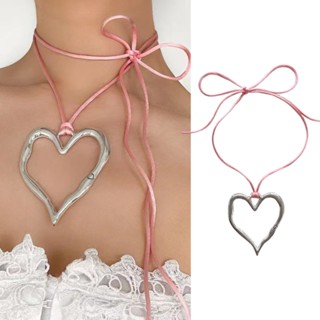 Chu Dainty Y2K สร้อยคอโชคเกอร์ จี้รูปหัวใจกลวง เครื่องประดับสตรี