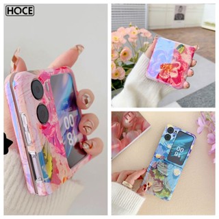 Hoce เคสโทรศัพท์มือถือ PC แข็ง กันกระแทก ลายดอกไม้ ดอกคามิเลีย สีชมพู แวววาว สําหรับ OPPO Find N2 Flip 5G FindN2Flip