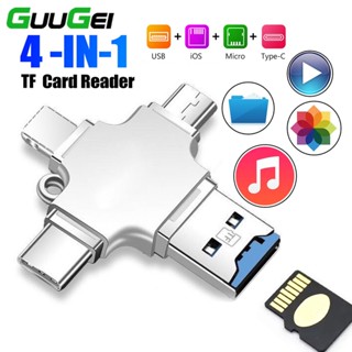 Guugei 4 In 1 อะแดปเตอร์การ์ดรีดเดอร์ TF Micro USB 3.0 Type C IOS OTG สําหรับโทรศัพท์มือถือ แล็ปท็อป