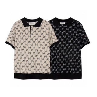 G&amp;-u&amp;-c&amp;-c&amp;- Tide brand เสื้อโปโล แขนสั้น ผ้าถัก พิมพ์ลาย jacquard แฟชั่น