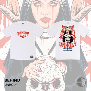 BEHIND เสื้อยืด “ UNHOLY “ แขนสั้น แนวสตรีท Oversize เสื้อยืดชาย หญิง_03