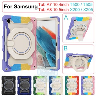 สําหรับ Samsung Tab A8 10.5 นิ้ว X200 X205 Tab A7 10.4 นิ้ว T500 T505 360° เคสกันกระแทก ด้ามจับหมุนได้ สําหรับงานหนัก