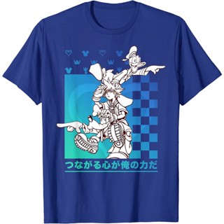 เสื้อยืดลําลอง แขนสั้น พิมพ์ลาย Disney Kingdom Hearts Sora Donald Goofy Kanji Checkerboard สไตล์เกาหลี คุณภาพสูง