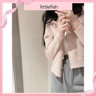 [littlefish] เสื้อคาร์ดิแกนกันหนาว ผ้าถัก ลายซากุระ หัวใจ สามมิติ สีพื้น