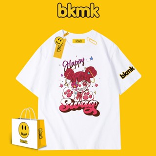 Bkmk เสื้อยืดแขนสั้น ผ้าฝ้าย พิมพ์ลายการ์ตูน ทรงหลวม สไตล์สตรีท อเมริกัน เรโทร อินเทรนด์ สําหรับคู่รัก