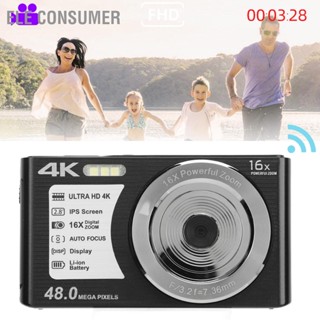 ELE Consumer กล้องดิจิตอล 4K 48MP 2.8 นิ้ว ซูมดิจิตอล 16X กล้องคอมแพคแบบพกพาสำหรับวัยรุ่นมือใหม่