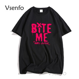 เสื้อยืด ผ้าฝ้าย พิมพ์ลาย Bite Me Avril Lavigne สไตล์สตรีทร็อค สําหรับผู้ชาย