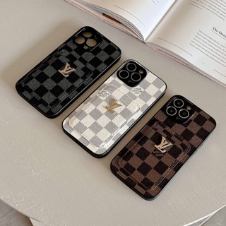 เคสโทรศัพท์มือถือหนัง ลายตาราง Lv พร้อมช่องใส่บัตร หรูหรา สําหรับ iPhone 14Pro Max 13promax 12 11 XS 7P