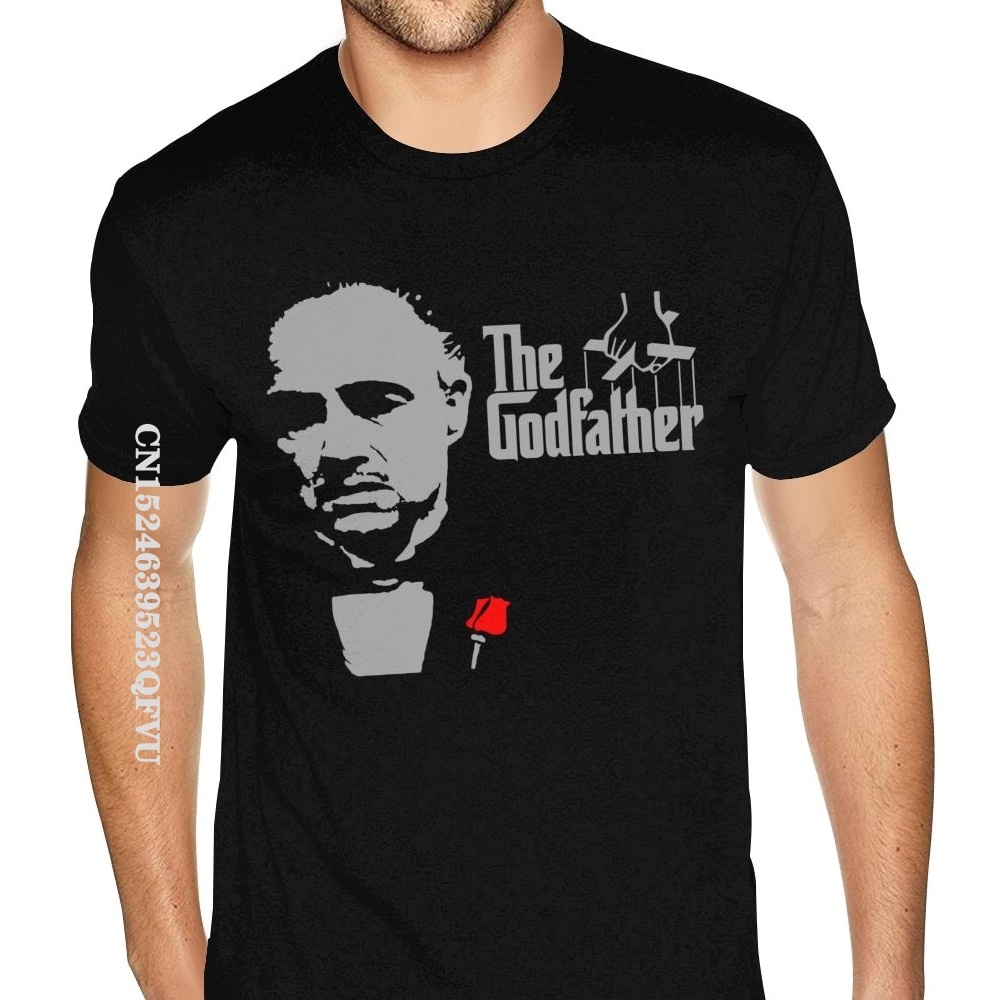 เสื้อยืด ผ้าฝ้าย แบบนิ่ม พิมพ์ลายกราฟฟิค The Godfather สีเทา สไตล์อังกฤษ สําหรับผู้ชาย