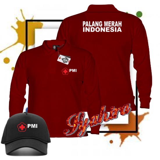 MERAH Hat Plus เสื้อโปโลแขนยาวคอปก PMI (Indonesian Red Cross) เสื้อผ้าผู้ชายและผู้หญิงสําหรับผู้ใหญ่