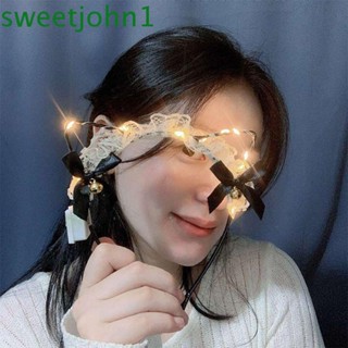 Sweetjohn LED Light Hair Hoops น่ารักสําหรับเด็กผู้หญิงที่สง่างามสําหรับคอสเพลย์ลูกไม้ตุ๊กตาโบว์กระดิ่งที่คาดผมสไตล์เกาหลี