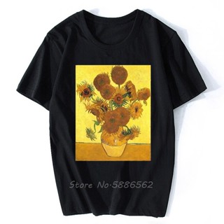 [S-5XL] เสื้อยืดลําลอง แขนสั้น พิมพ์ลายดอกทานตะวัน Vincent Van Gogh Les Tournesols Artistic สีขาว สําหรับผู้ชาย