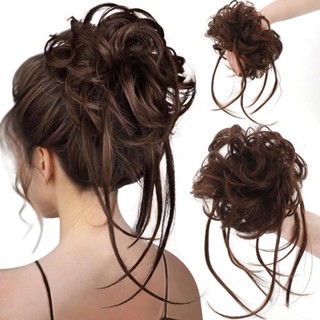 ยางรัดผมสังเคราะห์ หยิกยุ่ง Chignon ยืดหยุ่น Scrunchy ปลอมผมสําหรับผู้หญิงโดนัท Updo สีดํา สีน้ําตาล ต่อผม