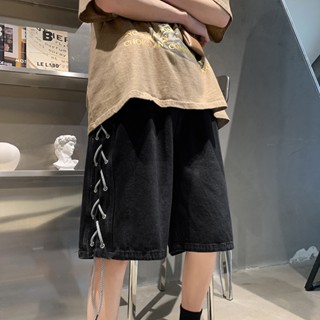 (S~3XL) กางเกงยีนขาสั้น ลําลอง ขาห้าส่วน แนวตรง สีดํา ฟ้า แฟชั่นฤดูร้อน สําหรับผู้ชาย 2023