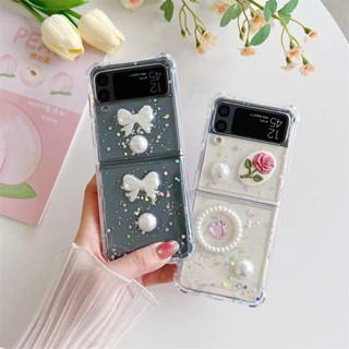 เคสโทรศัพท์มือถือ อีพ็อกซี่ ใส ลายดอกไม้ 3D กันกระแทก สําหรับ Samsung Galaxy Z Flip 4 Z Flip 3 5G Z Flip 4 Z Flip 3 Z Flip 4 Z Flip 3