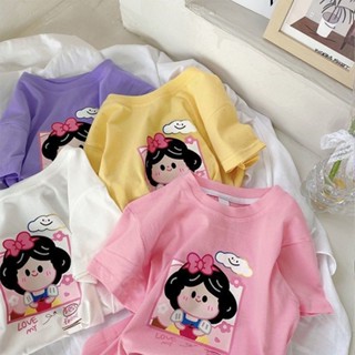 พร้อมส่ง ลดกระหน่ํา เสื้อยืดแขนสั้น ผ้าฝ้ายแท้ ขนาดเล็ก สไตล์เกาหลี ญี่ปุ่น แฟชั่นฤดูร้อน สําหรับเด็กผู้หญิง @-