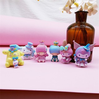 ตุ๊กตาฟิกเกอร์ Sanrio Kuromi Melody Hello Kitty Cinnamoroll น่ารัก สําหรับตกแต่งบ้าน 6 ชิ้น ต่อชุด