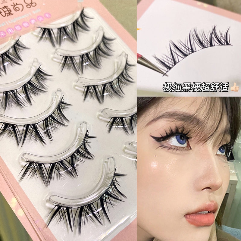 Mengjieshangpin® ขนตาปลอม แบบไขว้ธรรมชาติ รูปปีศาจน้อย สําหรับผู้เริ่มต้นแต่งหน้า จํานวน 5 คู่