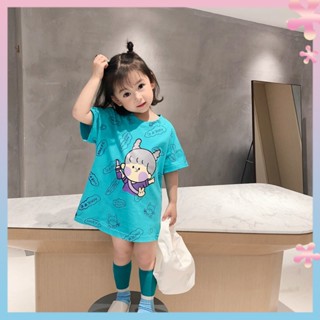 Childrens short-sleeved T-shirt skirt new summer 2023 medium and long jacket for girls