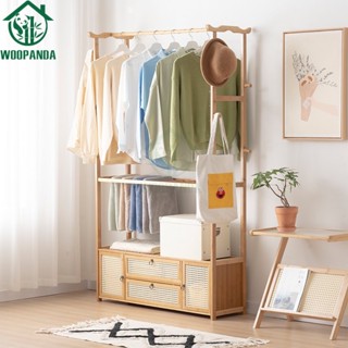 Woodpanda  ราวแขวนผ้าไม้ สไตล์มินิมอล มีลิ้นชักในตัว จัดเก็บเสื้อผ้า แขวนหมวก เสื้อคลุม