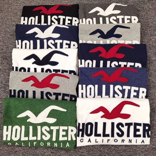 HOLLISTER เสื้อยืดแขนสั้น คอกลม ผ้าฝ้าย พิมพ์ลายนกนางนวล AF HCO สําหรับผู้ชาย