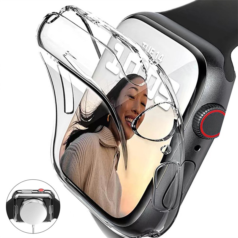 เคส TPU โปร่งใสสําหรับ Apple Watch Ultra Series 10 9 S8 S7 S5 S6 SE Gen 2 พร้อมตัวป้องกันหน้าจอ
