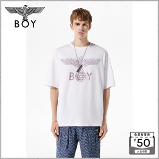Boylondon เสื้อยืดลําลอง แขนสั้น คอกลม ลายนกอินทรีย์ แฟชั่นฤดูใบไม้ผลิ ฤดูร้อน สําหรับทุกเพศ