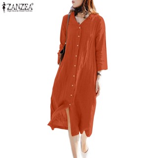 ZANZEA Women Korean Causal V-Neck Fashion Elegant Long Dress