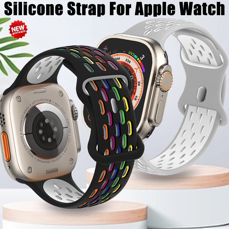 สายนาฬิกาข้อมือซิลิโคน สองสี สําหรับ Apple Watch 44 มม. 49 มม. 45 มม. 42 มม. 40 มม. 41 มม. iWatch series Ultra 7 6 se 8