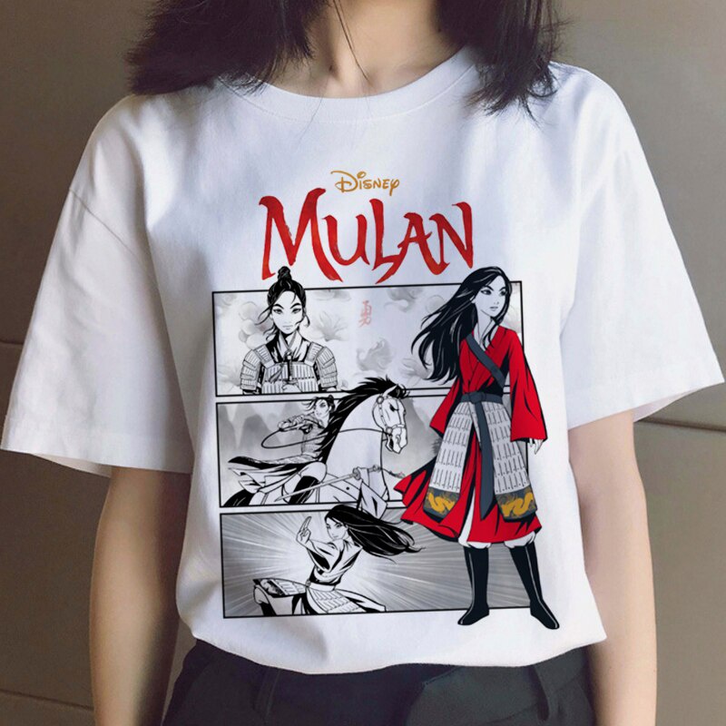 [S-5XL]Funny Mulan Harajuku  Cartoon Disney Princess T Shirt Vintage Graphic Streetwear T-shirt Summer Casual Tshirt
