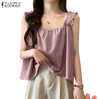 ZANZEA Women Korean Fashion Loose Solid Sleeveless Tank Holiday Tops