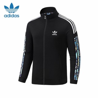 เสื้อแจ็กเก็ตเบสบอล มีฮู้ด ปักลายโลโก้ Adidas แบบดั้งเดิม สไตล์คลาสสิก มีซิป สําหรับผู้ชาย และผู้หญิง