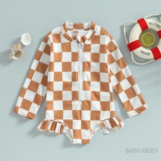 Babygarden- ชุดว่ายน้ํารอมเปอร์ แขนยาว คอตั้ง มีซิป สําหรับเด็กผู้หญิง อายุ 1-5 ปี