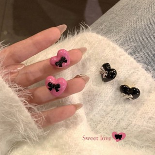 Sweet and Cool Love Bow Earrings for Girls New Small Design High End Earrings for Japanese and Korean Fashion Temperament Earrings for Women