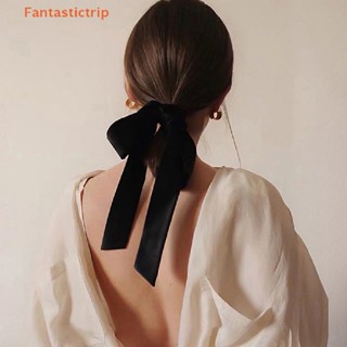 Fantastictrip แฟชั่น กํามะหยี่ สีดํา โบว์ ริบบิ้นผม Scrunchie สําหรับผู้หญิง เด็กผู้หญิง ยืดหยุ่น ยางรัดผม แฟชั่น