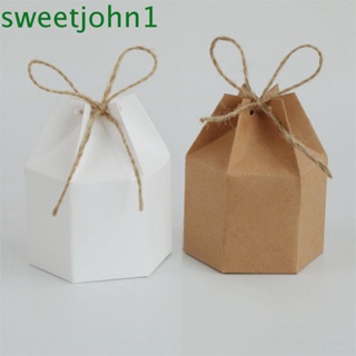 Sweetjohn กล่องกระดาษคราฟท์หกเหลี่ยมสําหรับใส่ขนมหวาน 10/30/50 ชิ้น