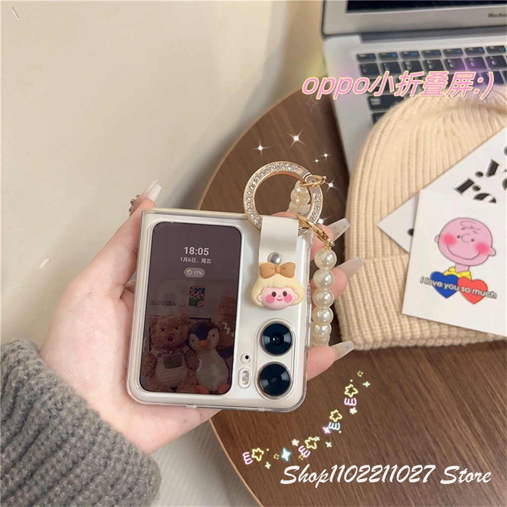 เคสโทรศัพท์มือถือ แบบใส ฝาพับ ลายการ์ตูนเด็กผู้หญิงน่ารัก แต่งกลิตเตอร์ พร้อมแหวนคล้องมือ ประดับมุก สําหรับ OPPO Find N2 Flip findn3 Find N2 Flip N3