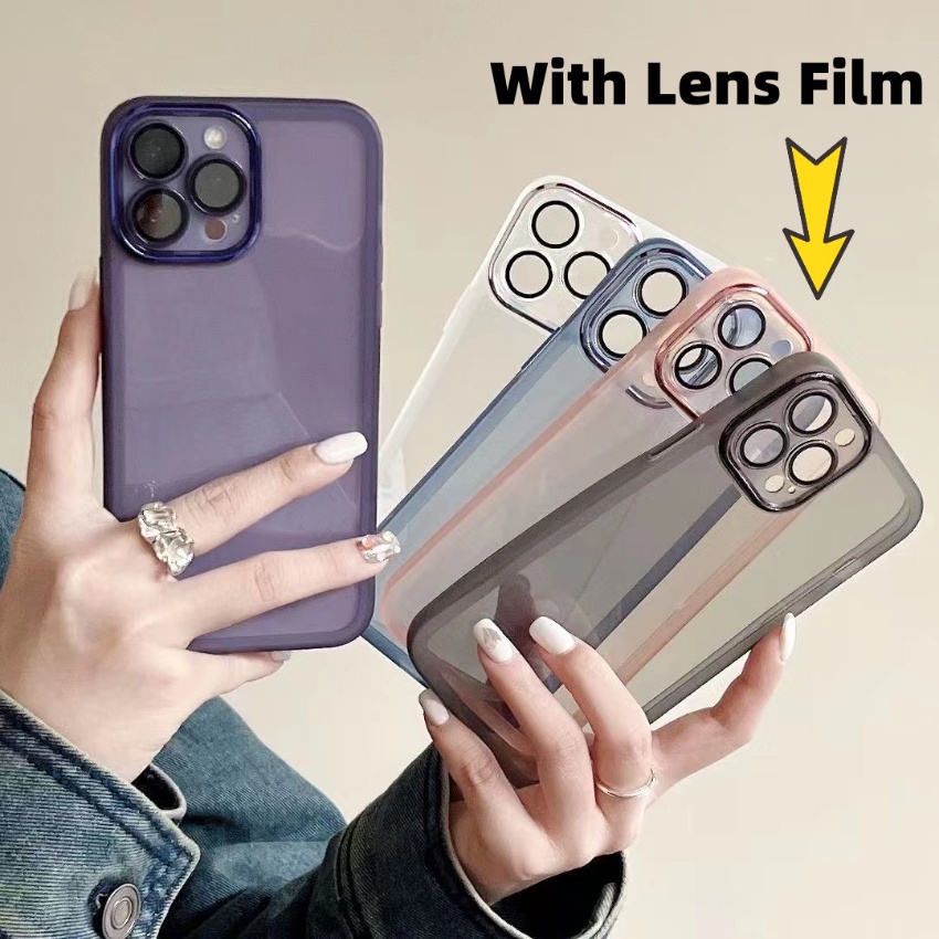 【พร้อมฟิล์มเลนส์】เคสซิลิโคนใส กันกระแทก ป้องกันเลนส์กล้อง หรูหรา สําหรับ iPhone 12 11 Pro max 12mini iPhone X XS XR XSMAX