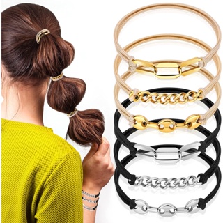 Simple Metal Chain Hair Rope Elastic Rubber Band For Women Fashion Ponytail Holder Scrunchie Bracelets Hair Accessories Jewelry